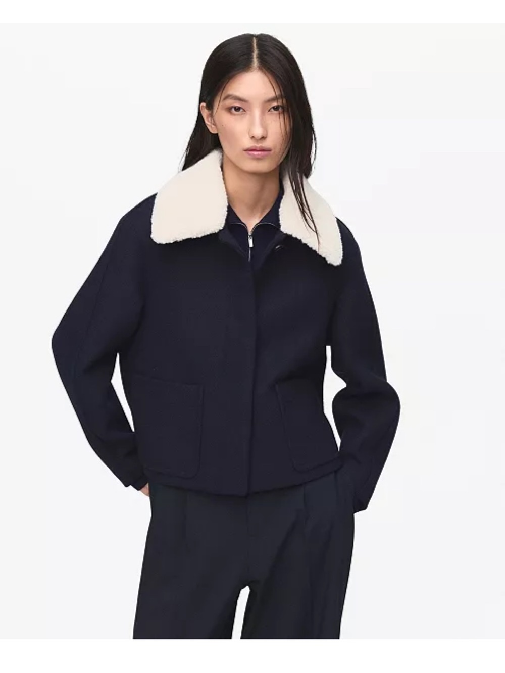 Mango Borg Collar Wool Blend Jacket Blue